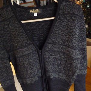 APLEKS NORWEGIAN  NEW GREY/BLACK CARDIGAN FRONT ZIP NORDIC 100% WOOL GORGEOUS M